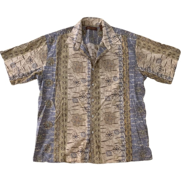 VTG. Tori Richard Cream and Blue Casual Button Down Shirt - Picture 1 of 3